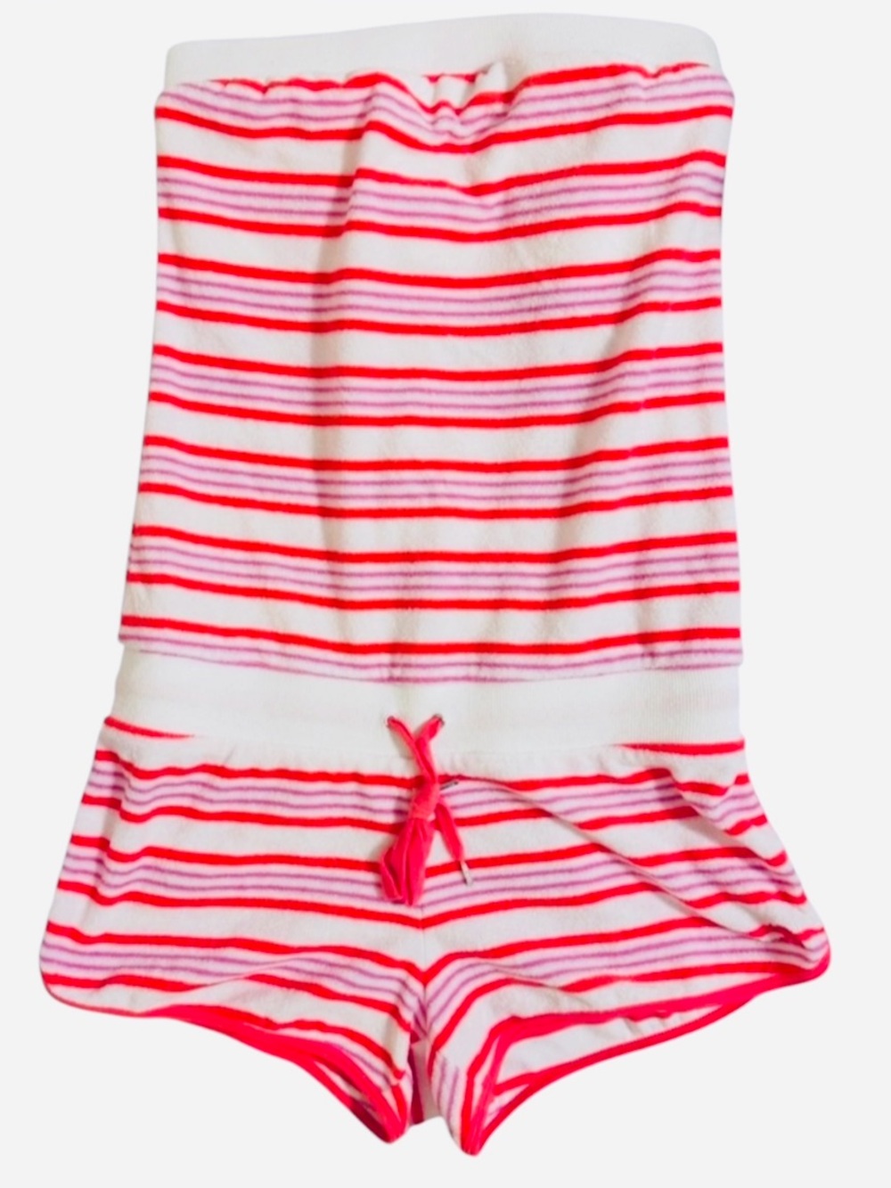 NWOT Y2K Express Terrycloth Strapless Pink White Purple Striped Romper ⭐️